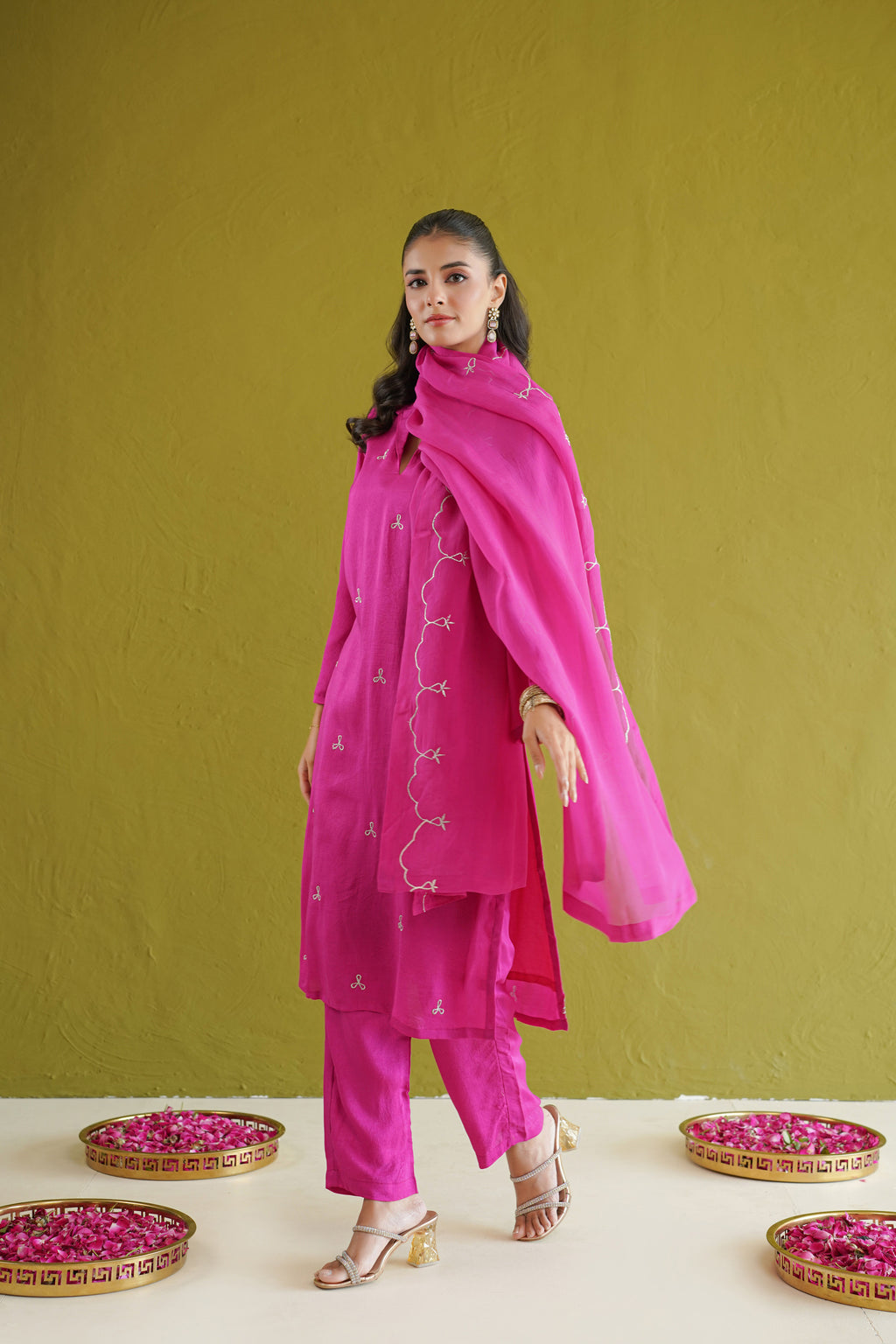 Fuchsia Pink Embroidered Suit Set