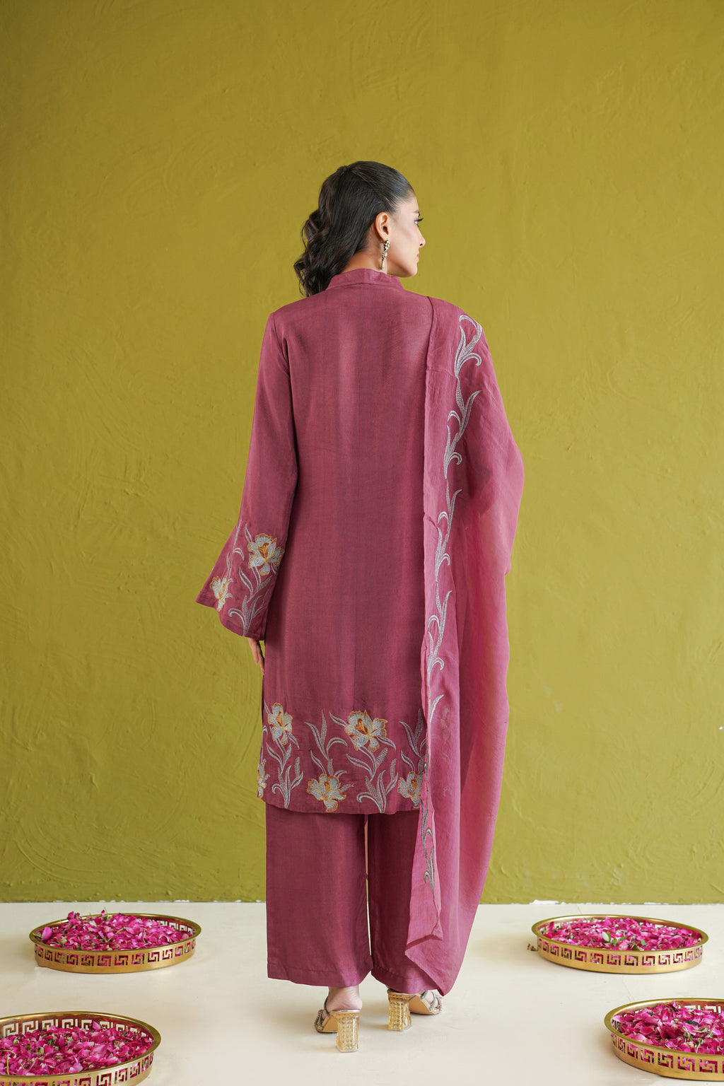Berry Floral Embroidered Suit Set