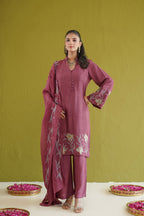 Berry Floral Embroidered Suit Set