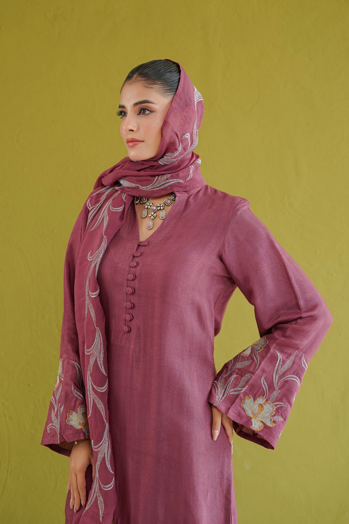 Berry Floral Embroidered Suit Set