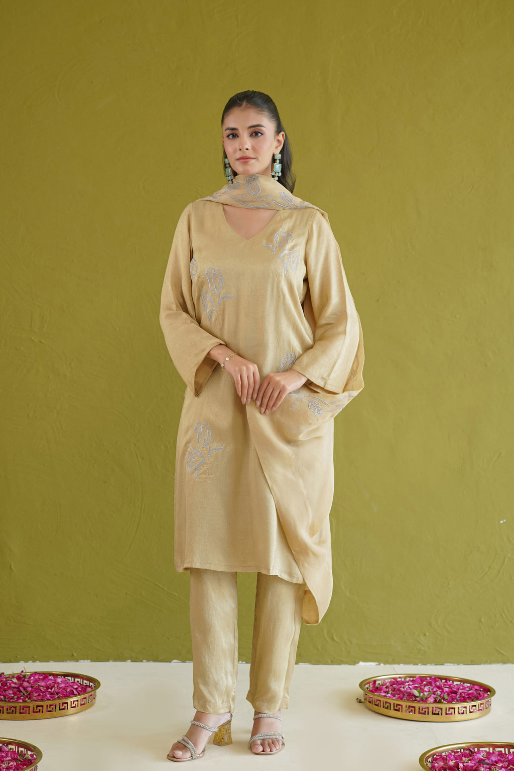 Sage Green Floral Embroidered Suit Set