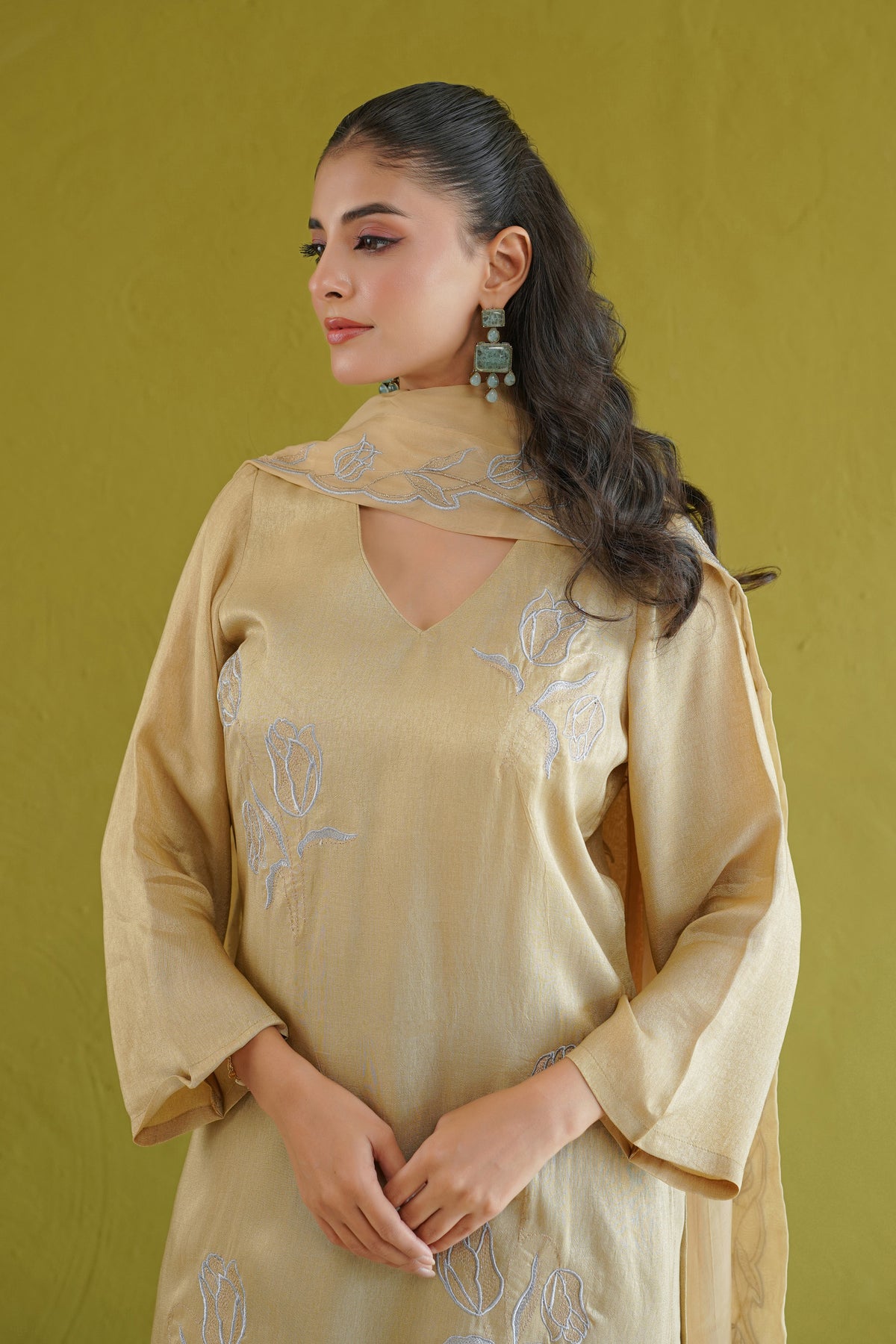 Sage Green Floral Embroidered Suit Set