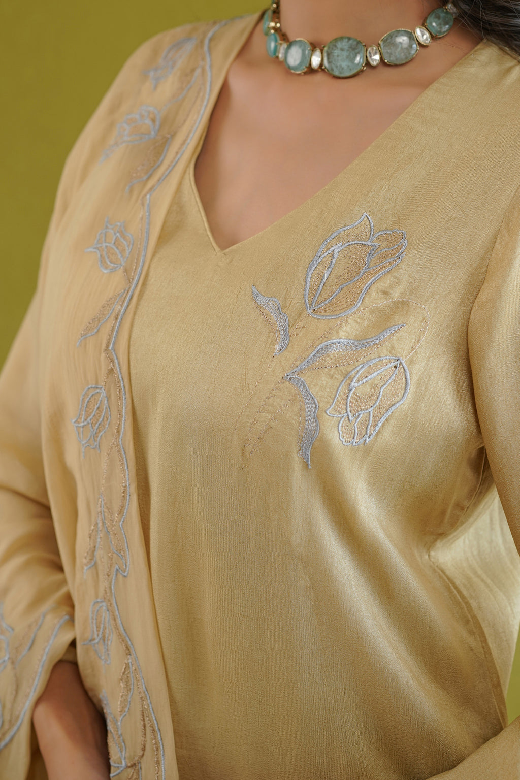 Sage Green Floral Embroidered Suit Set