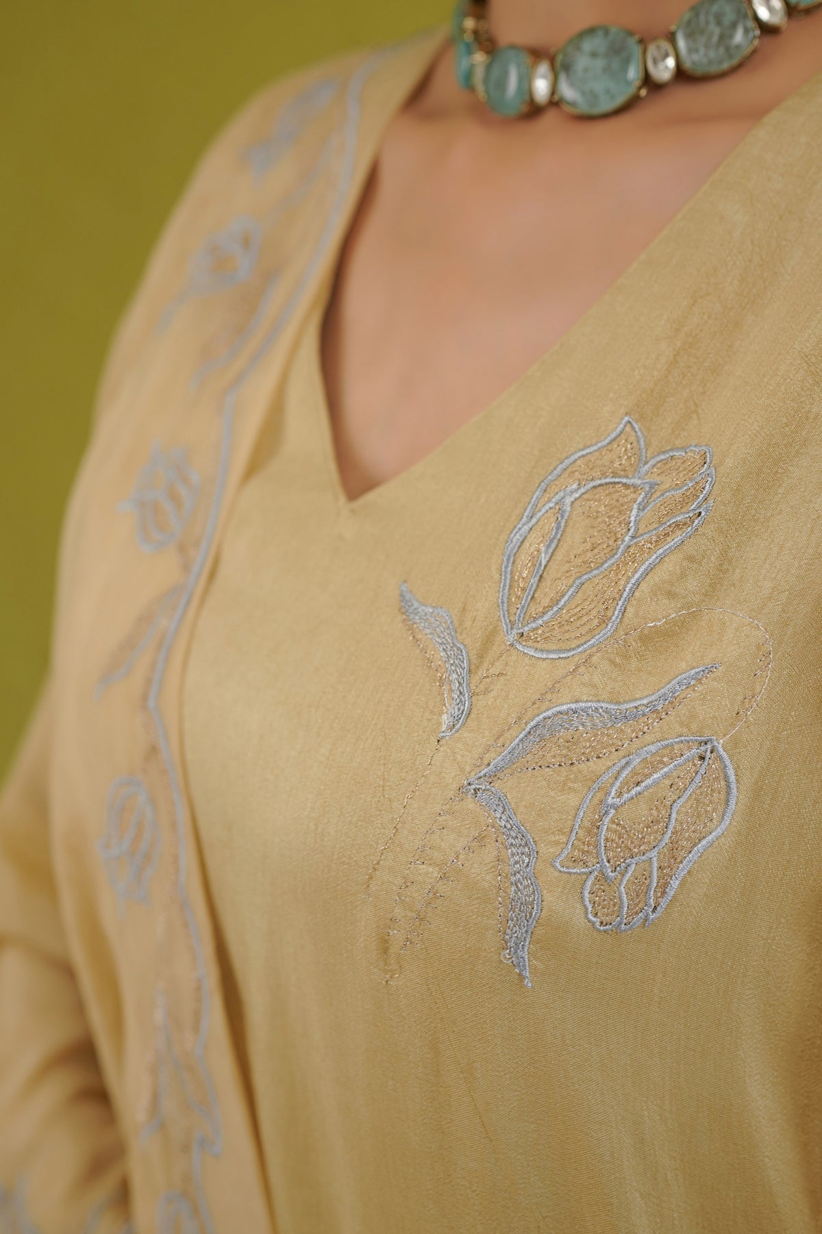 Sage Green Floral Embroidered Suit Set