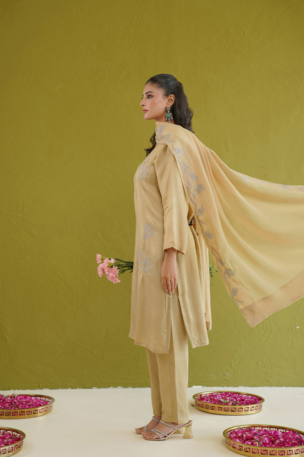 Sage Green Floral Embroidered Suit Set