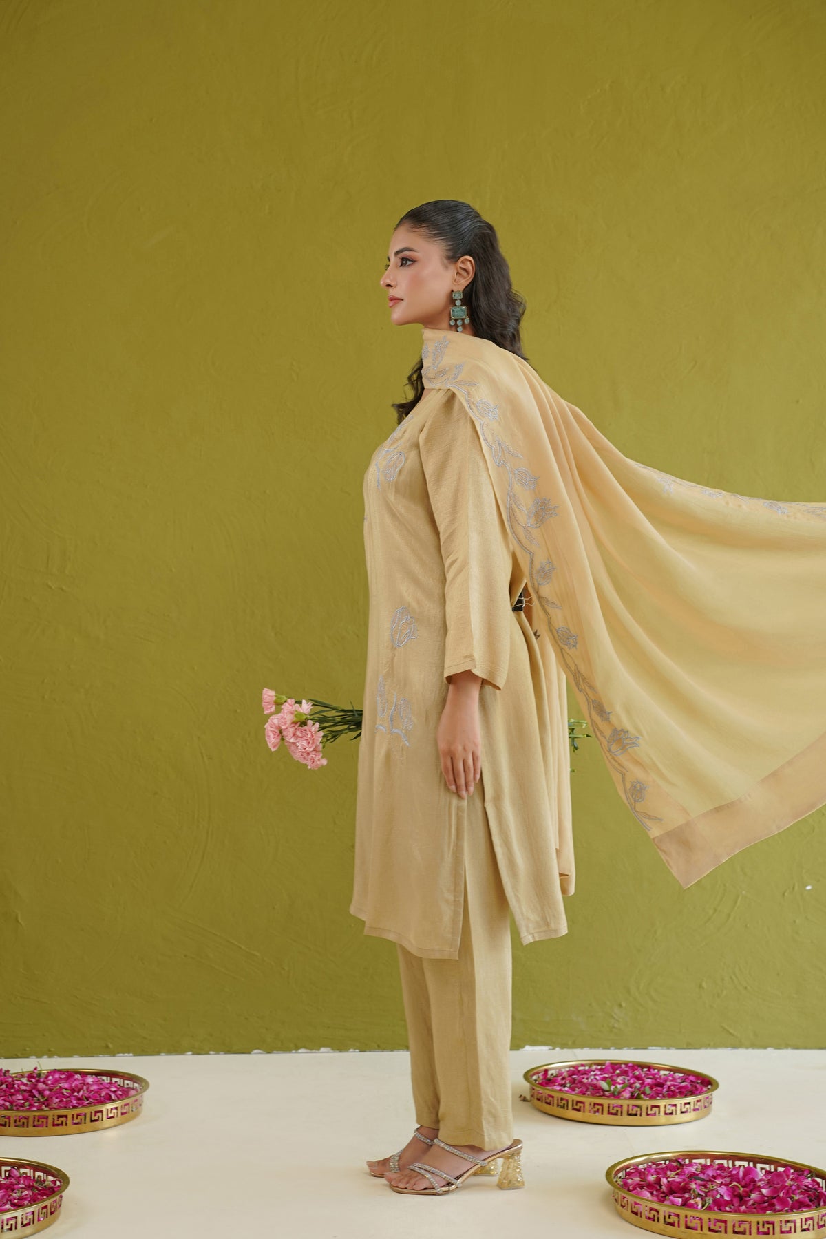 Sage Green Floral Embroidered Suit Set