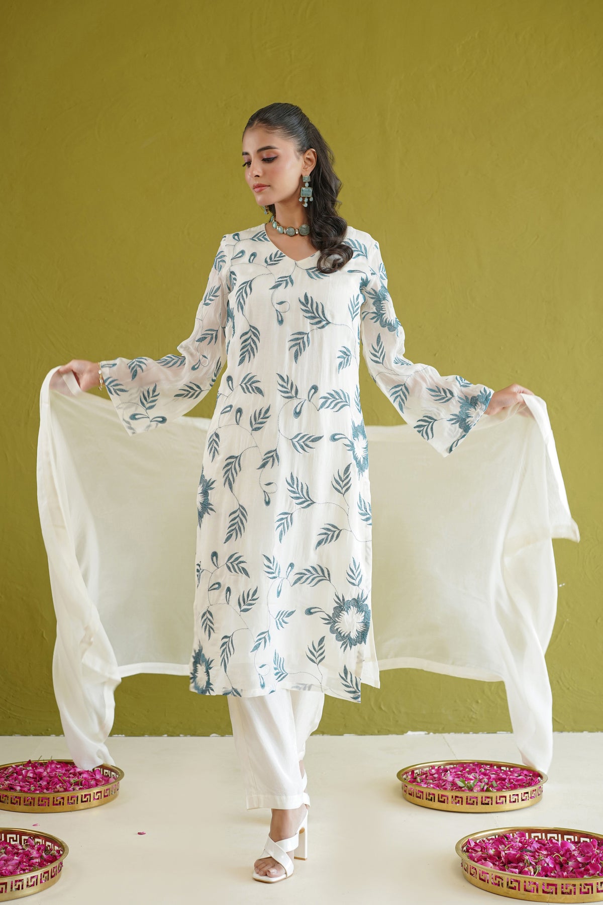 Ivory Blue Embroidered Suit Set
