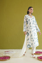 Ivory Blue Embroidered Suit Set