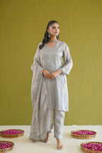 Grey Silk Embroidered Suit Set