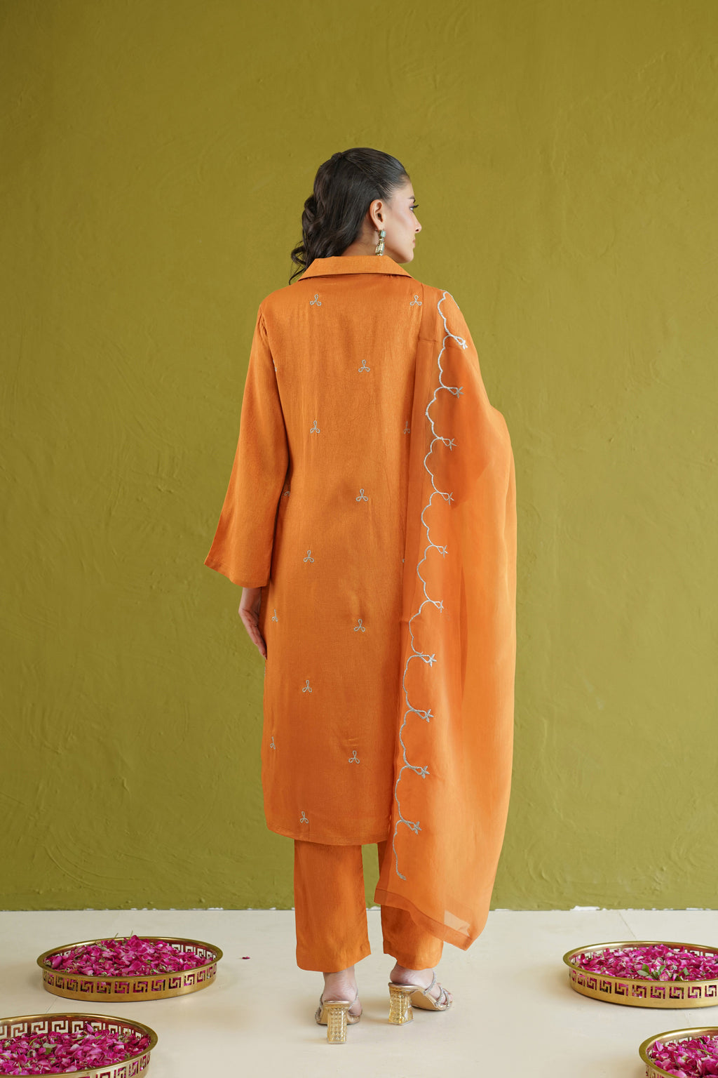 Burnt Orange Embroidered Tunic Set
