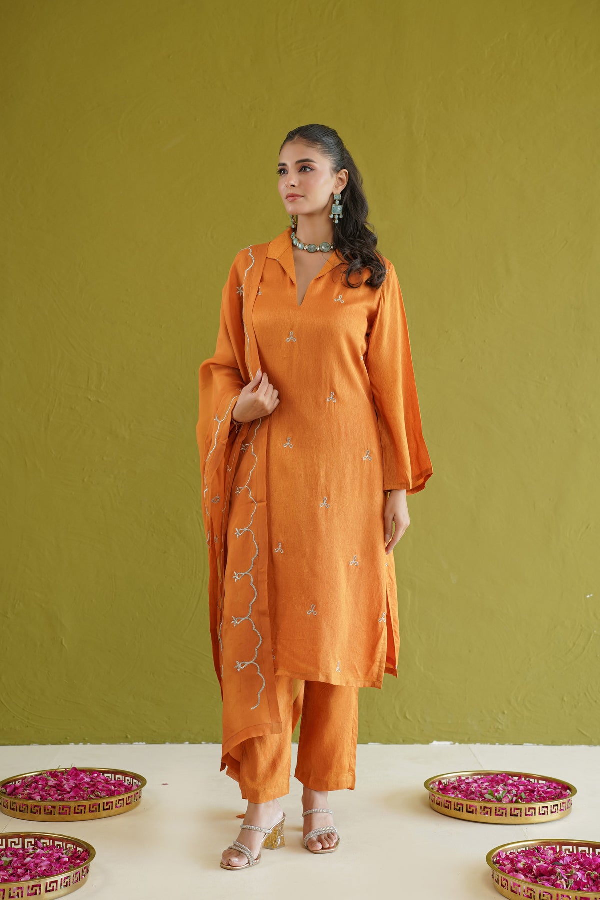 Burnt Orange Embroidered Tunic Set
