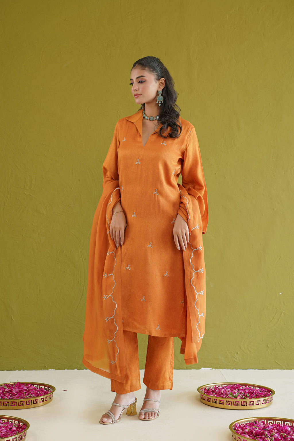 Burnt Orange Embroidered Tunic Set