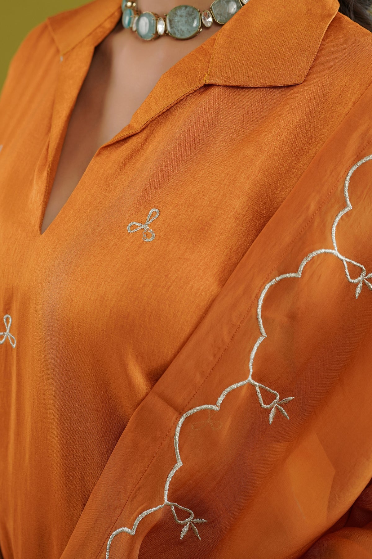 Burnt Orange Embroidered Tunic Set