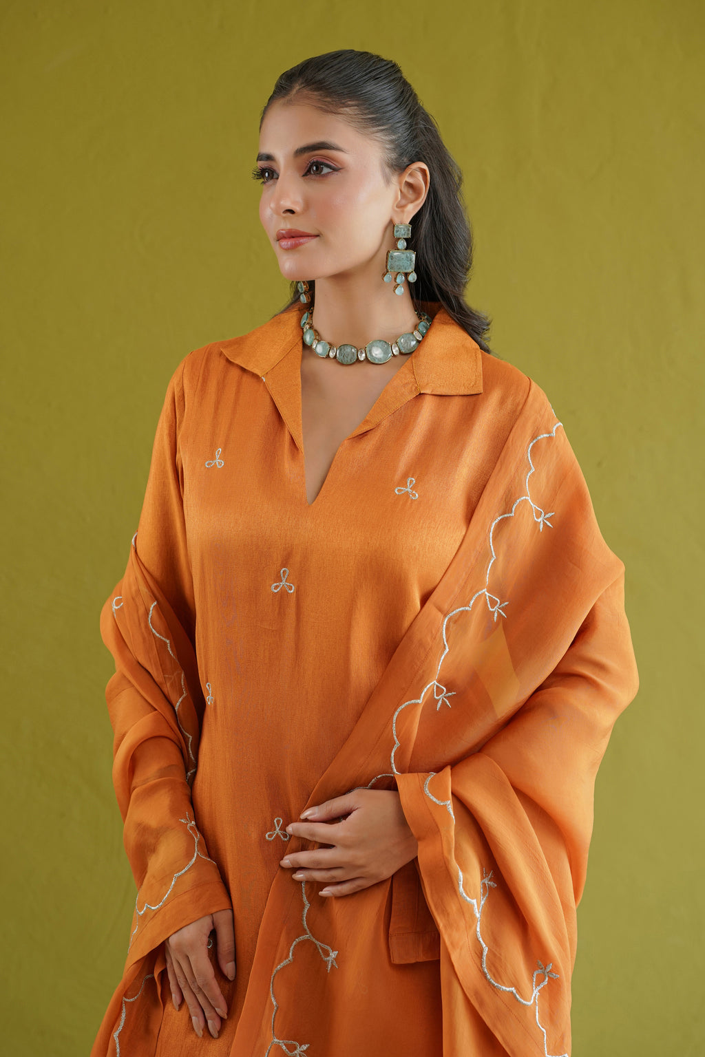 Burnt Orange Embroidered Tunic Set