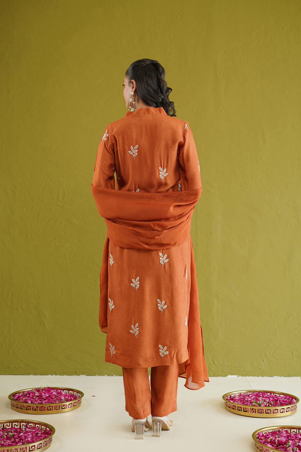 Rust Leaf Embroidered Suit Set