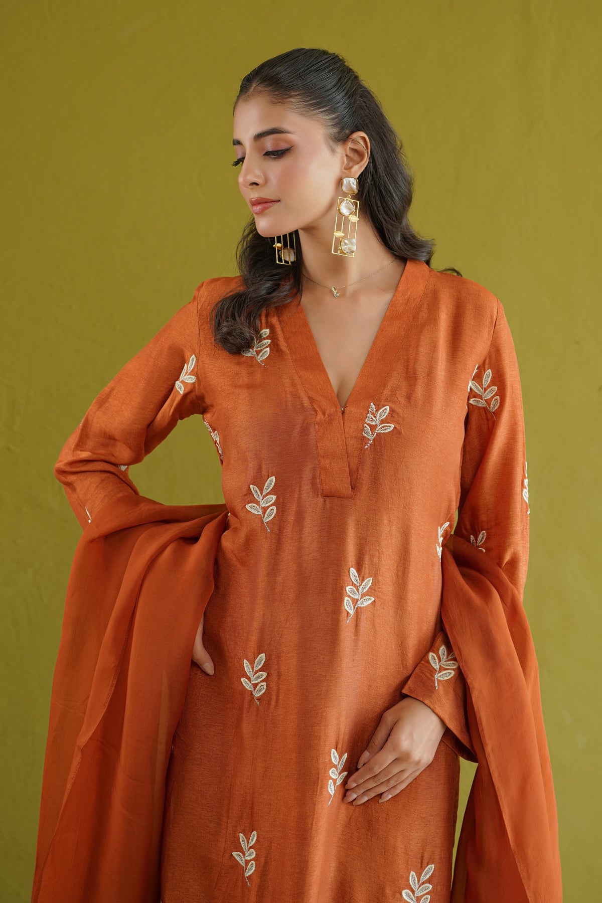 Rust Leaf Embroidered Suit Set