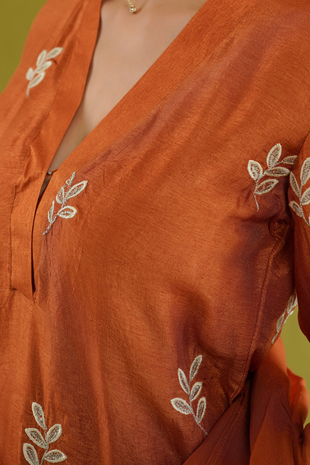 Rust Leaf Embroidered Suit Set