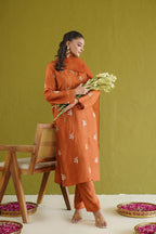 Rust Leaf Embroidered Suit Set