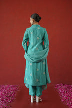 Teal Leaf Embroidered Suit Set