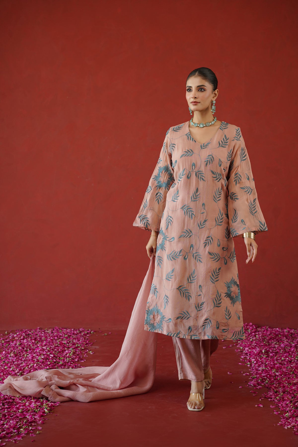 Pink Embroidered Suit Set