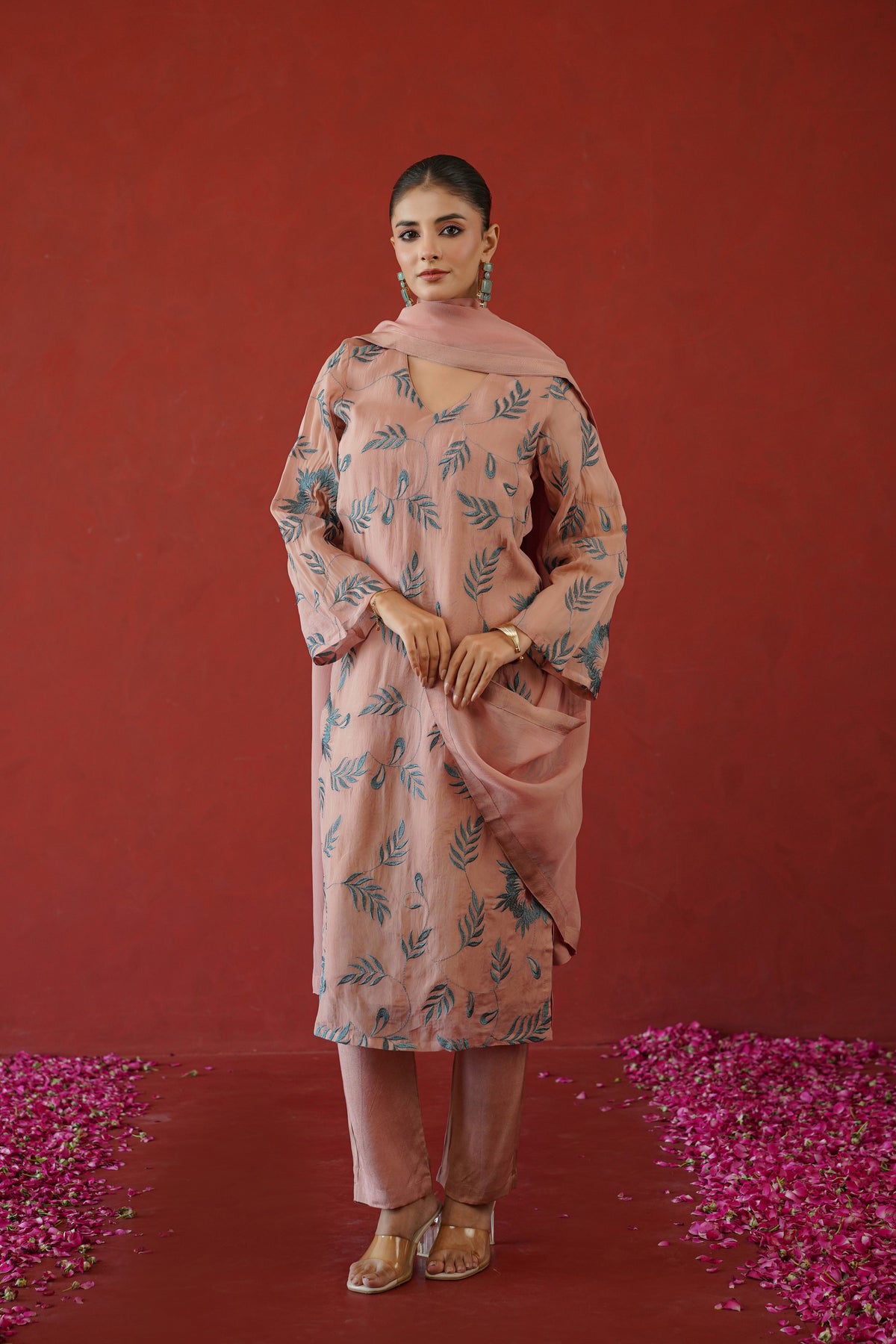 Pink Embroidered Suit Set