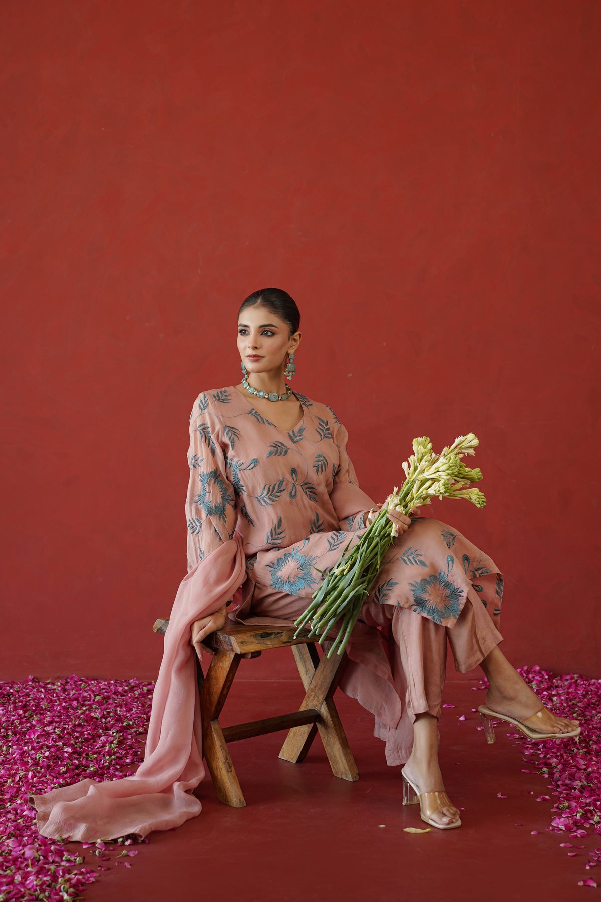 Pink Embroidered Suit Set