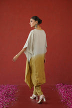 Mustard Ombre Floral Embroidered Kaftan Set
