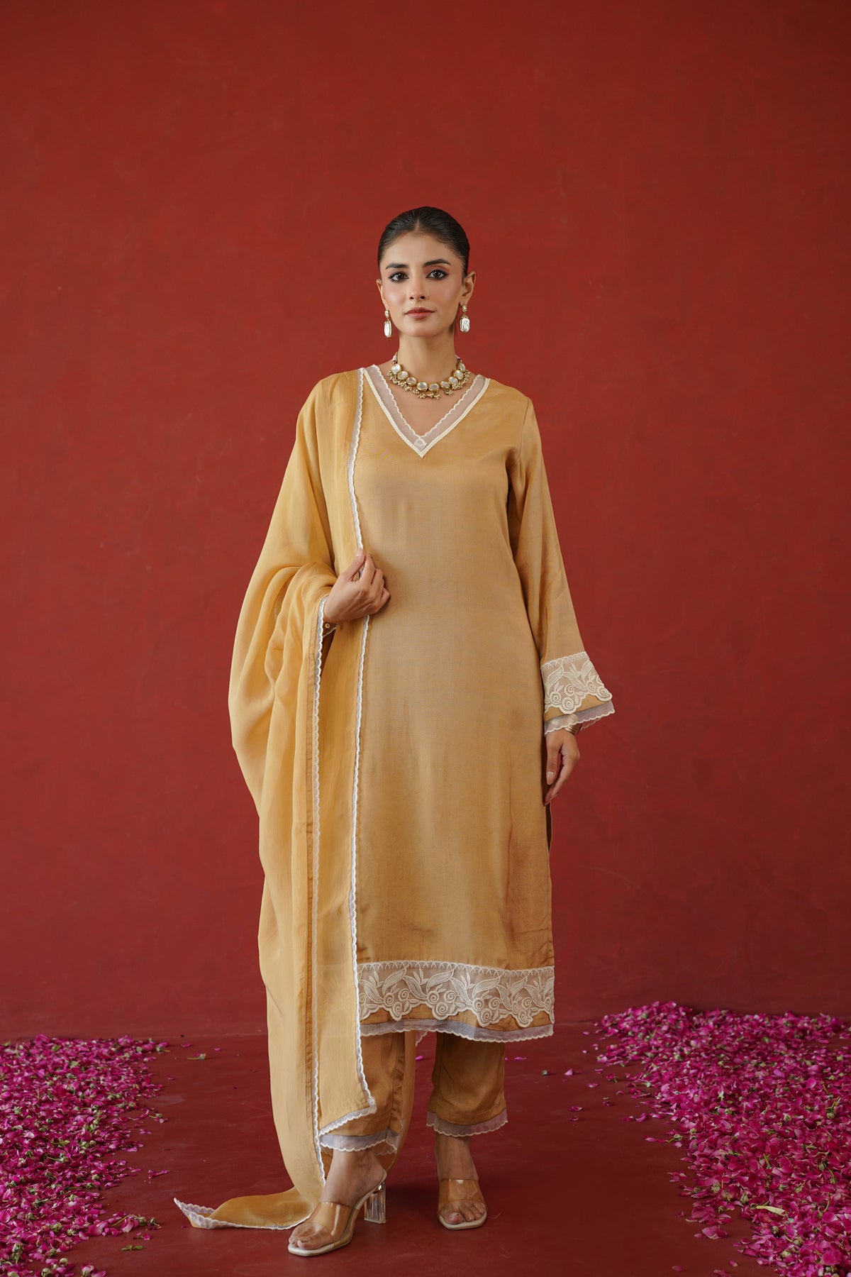 Beige Floral Suit Set