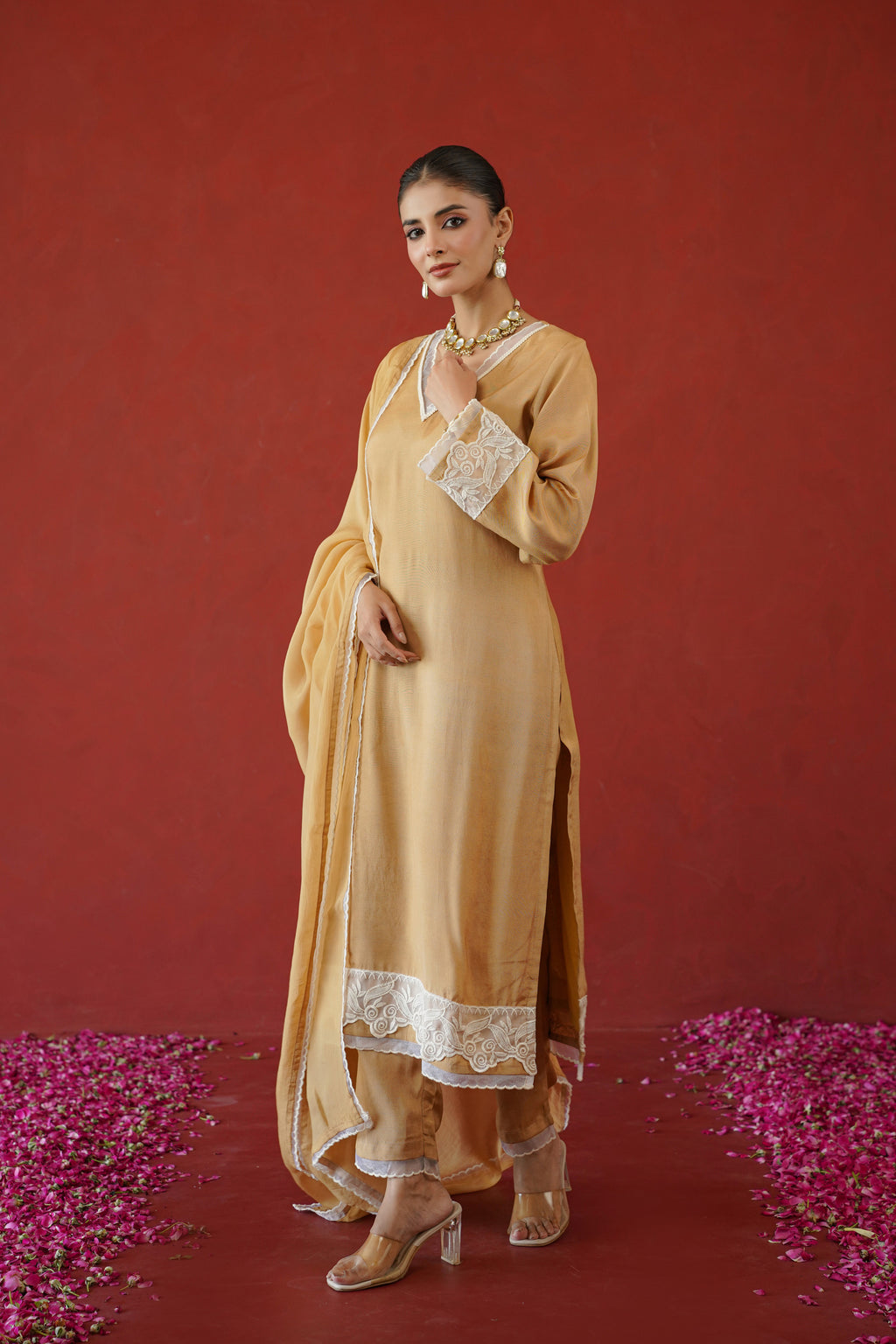 Beige Floral Suit Set