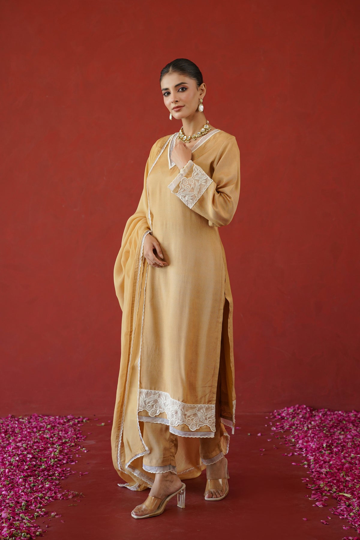 Beige Floral Suit Set