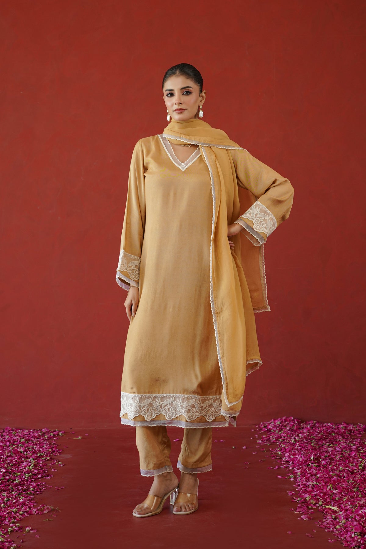 Beige Floral Suit Set