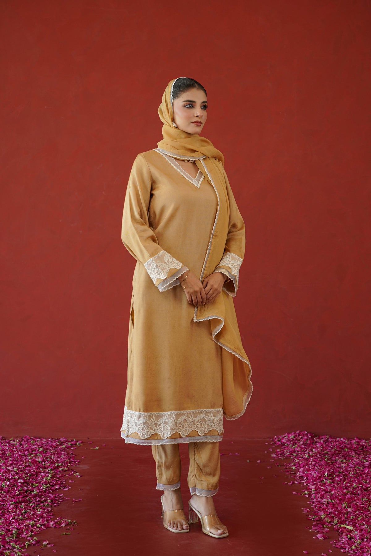 Beige Floral Suit Set