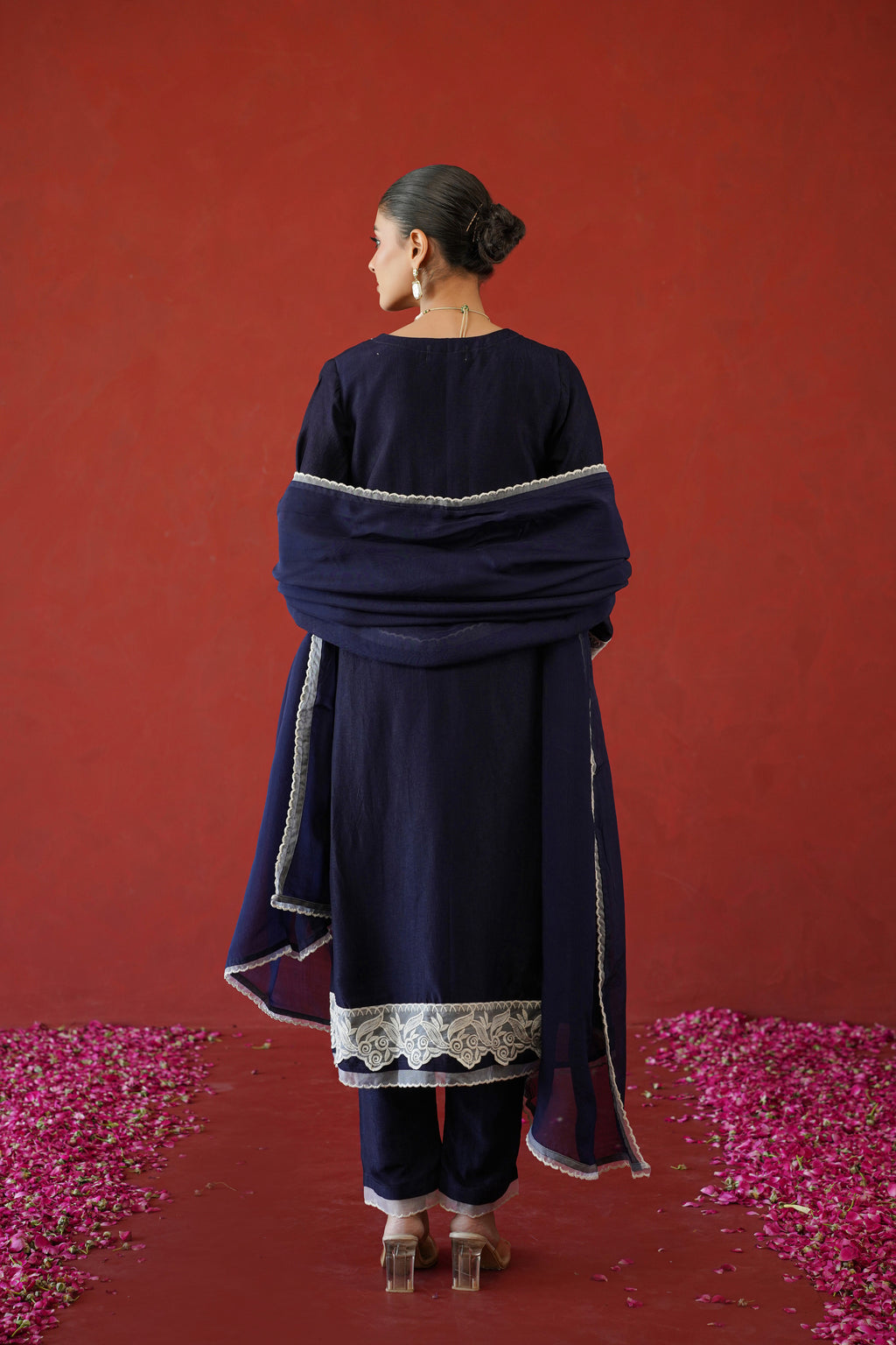 Navy Blue Floral Suit Set