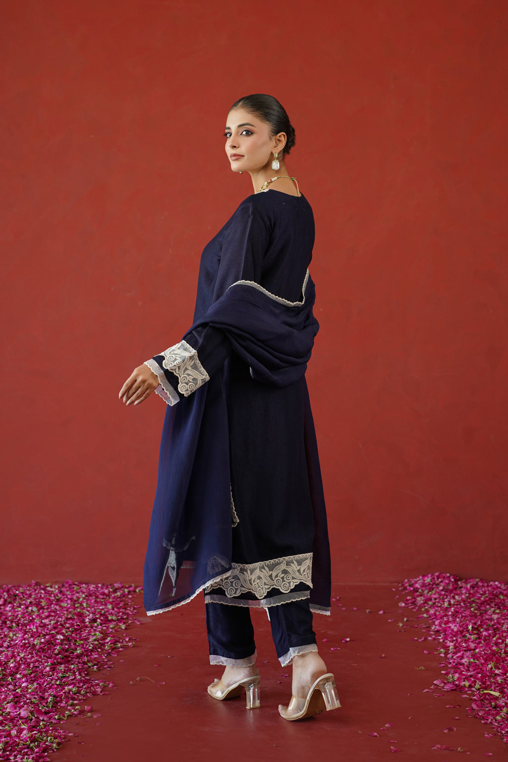 Navy Blue Floral Suit Set