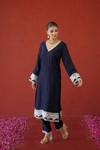 Navy Blue Floral Suit Set