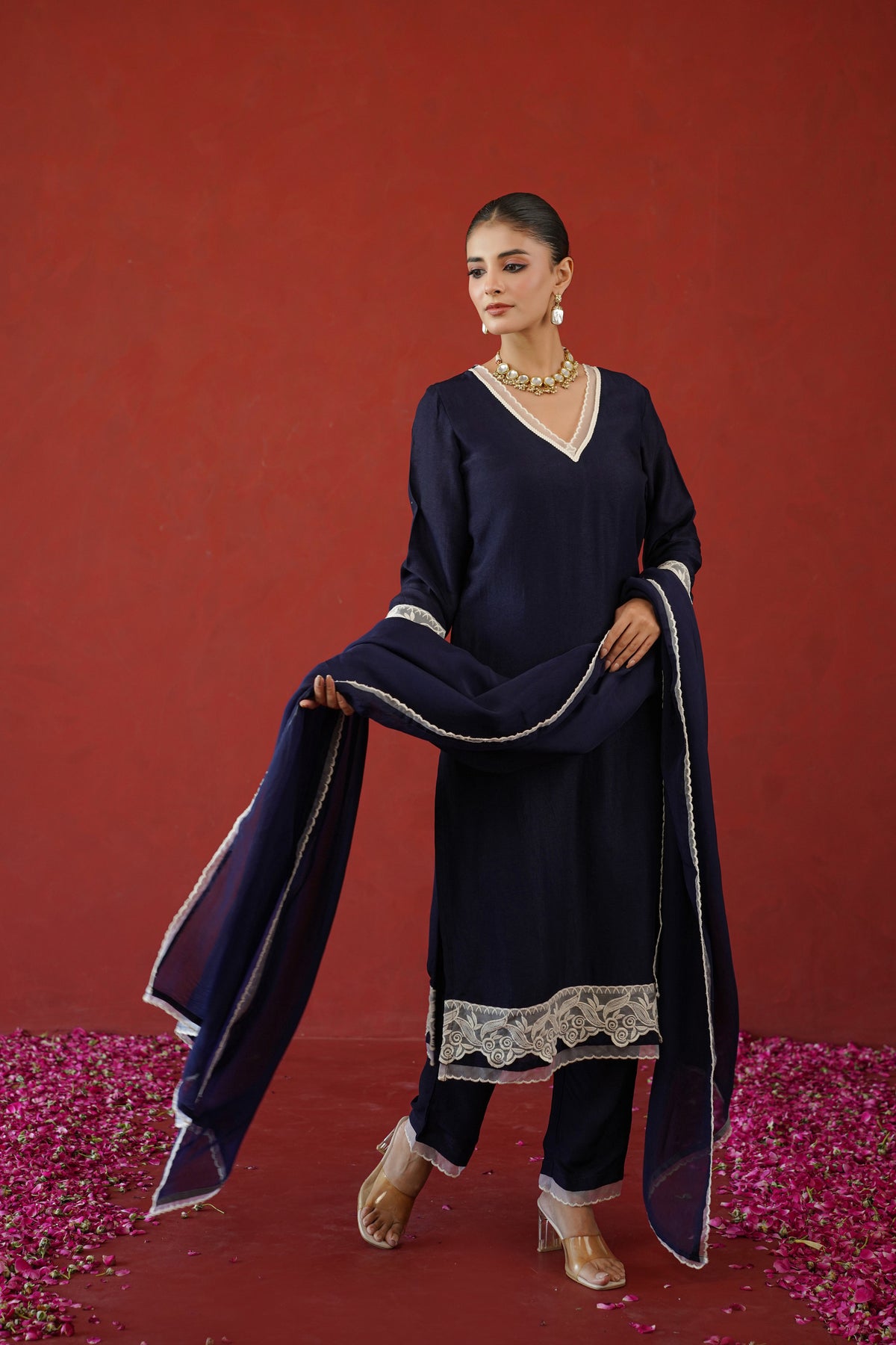 Navy Blue Floral Suit Set