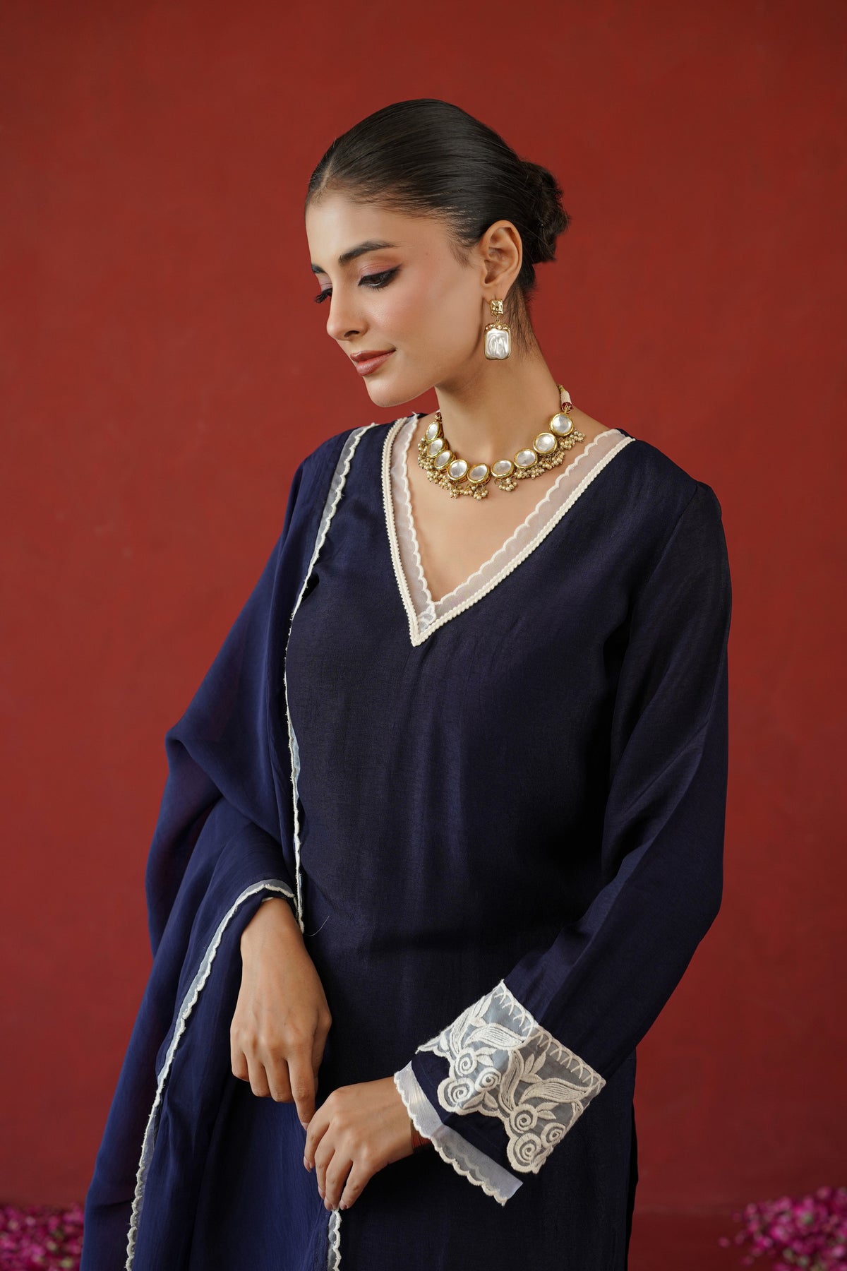 Navy Blue Floral Suit Set