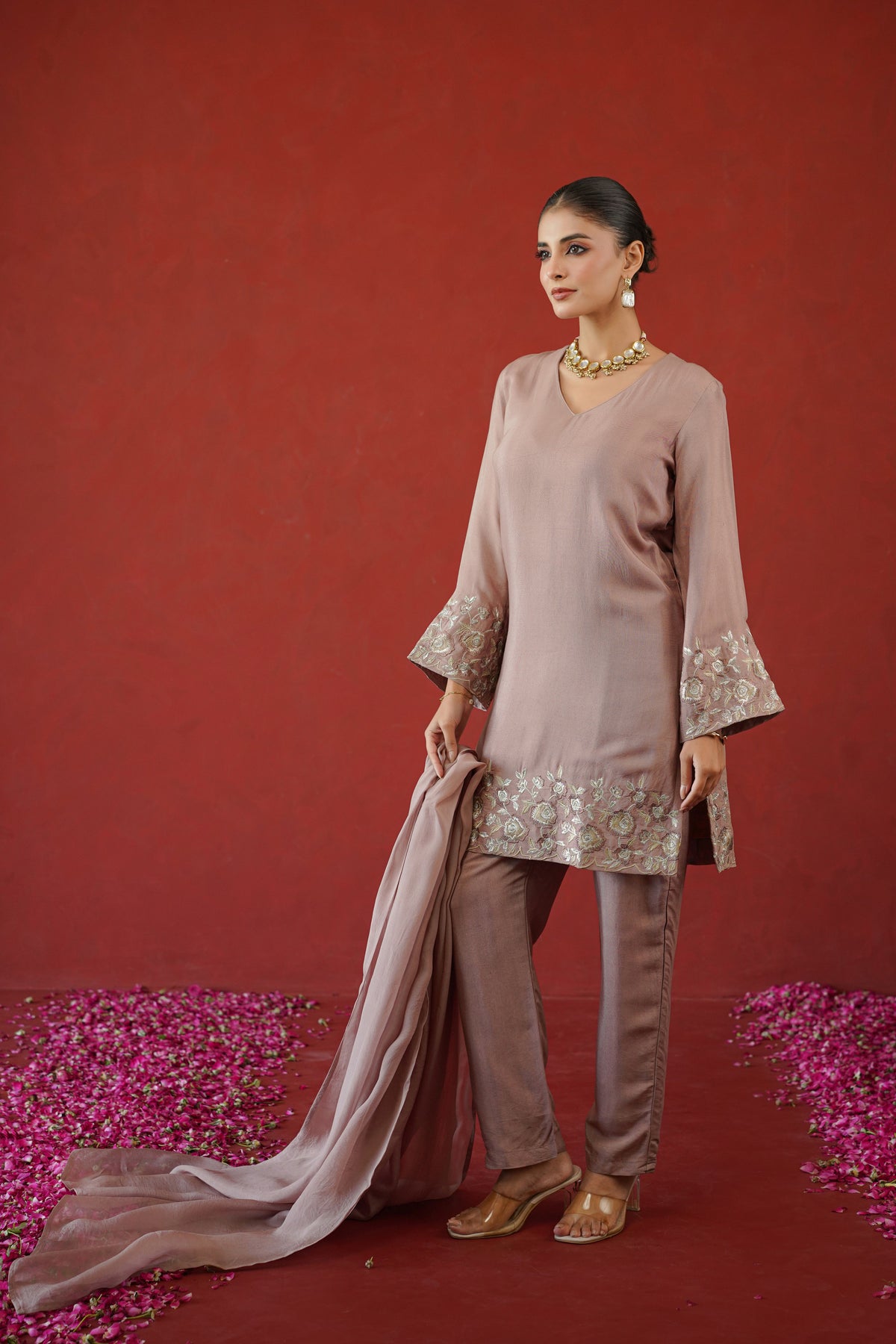 Mauve Zari Embroidered Suit Set