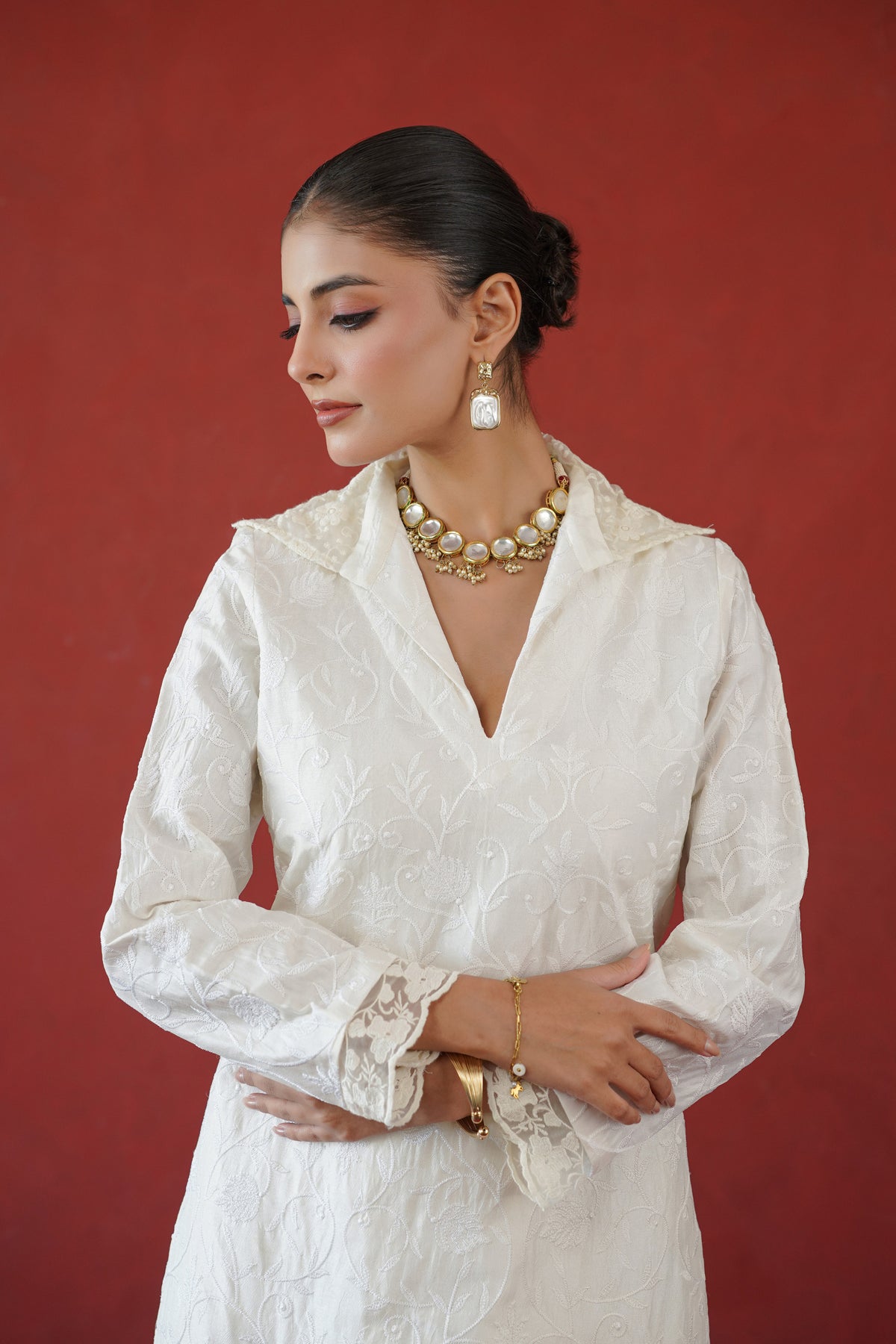 Ivory Thread Embroidered Tunic Set