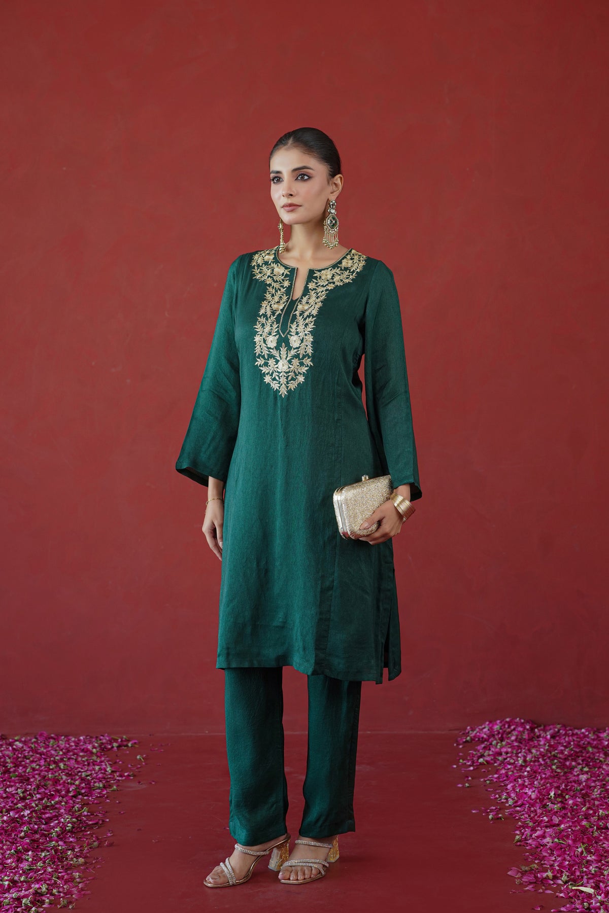 Green Zari Embroidered Tunic Set