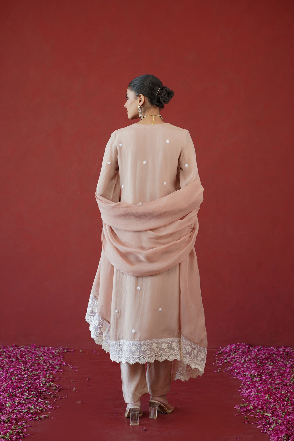 Blush Pink Floral Lace Suit Set