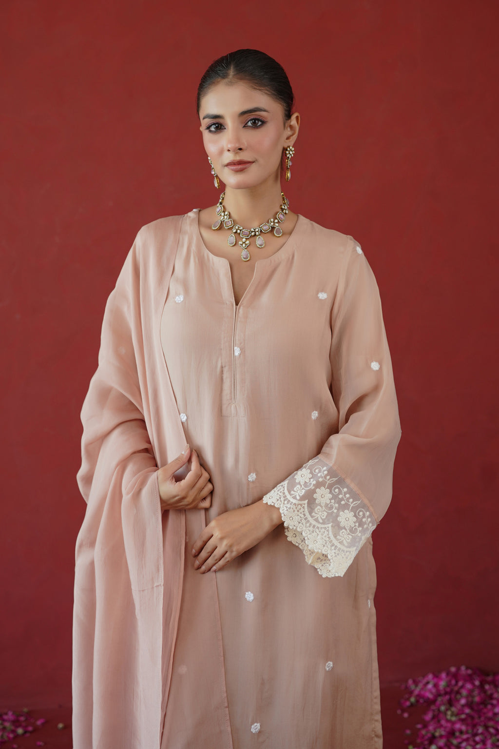 Blush Pink Floral Lace Suit Set