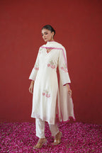 White Floral Embroidered Suit Set