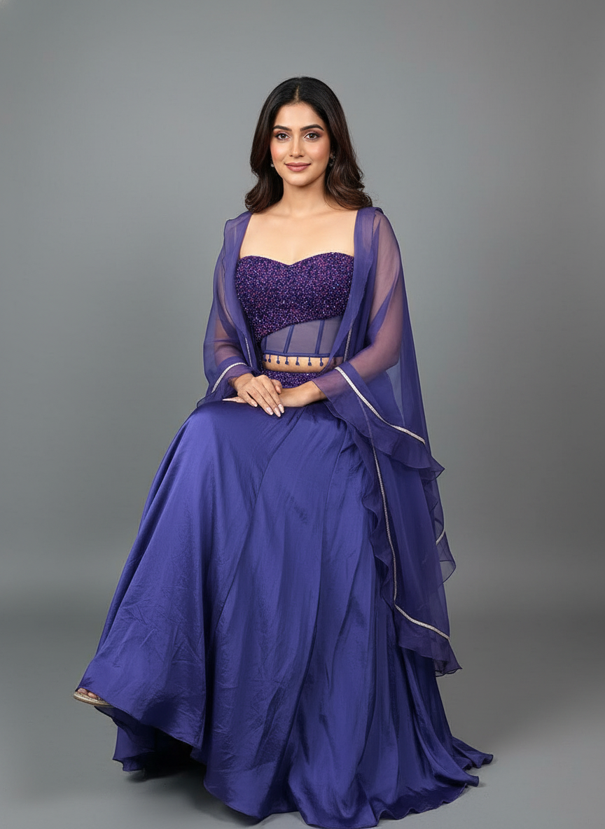 Royal Purple Lehenga with Corset Blouse & Dupatta