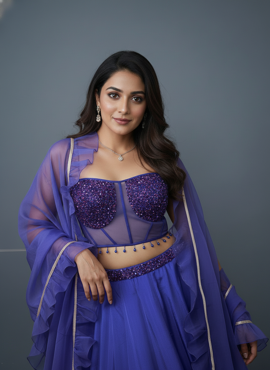 Royal Purple Lehenga with Corset Blouse & Dupatta