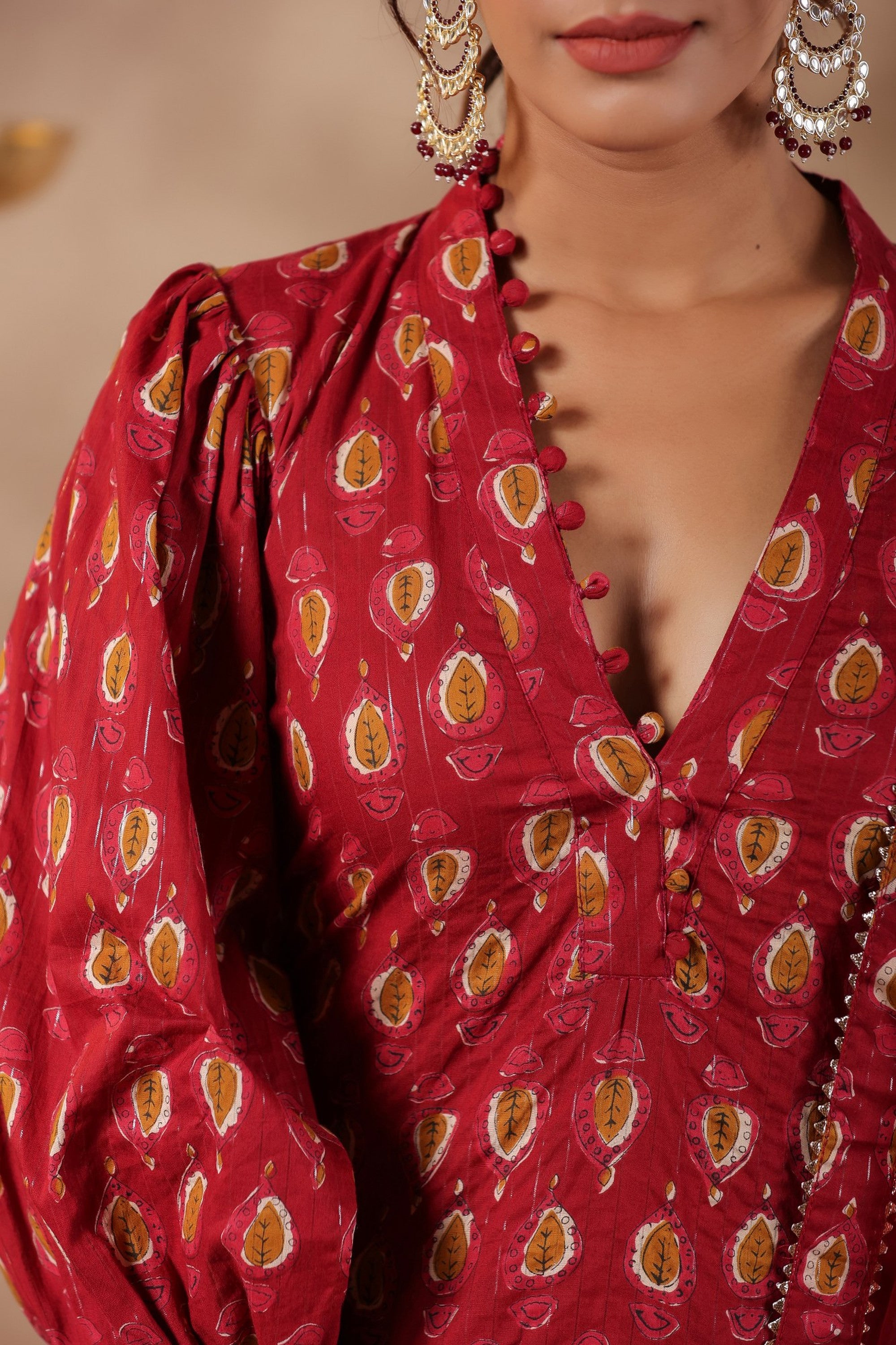 Maroon Cotton Printed Straight Kurta Set With Embroidery Duptta Set Of 3