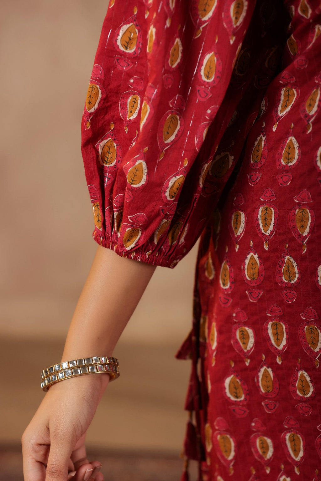 Maroon Cotton Printed Straight Kurta Set With Embroidery Duptta Set Of 3