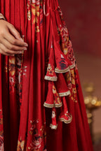 Maroon Chinon Printed Lace Deatiling Angarkha Anarkali Set Of 3