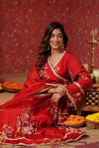 Maroon Chinon Printed Lace Deatiling Angarkha Anarkali Set Of 3