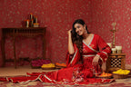 Maroon Chinon Printed Lace Deatiling Angarkha Anarkali Set Of 3